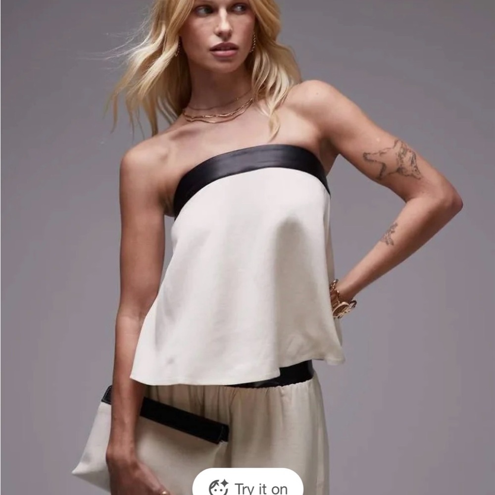 WeWoreWhat Black and Cream Strapless Blouse